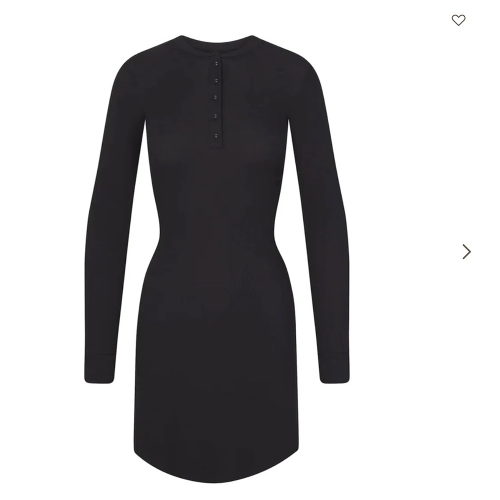 Skims Cotton Rib Henley Mini Dress in Soot